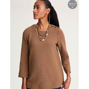 J. Jill Wearever Button Shoulder Ottoman Top Size XL Brown 3/4 Sleeve Knit